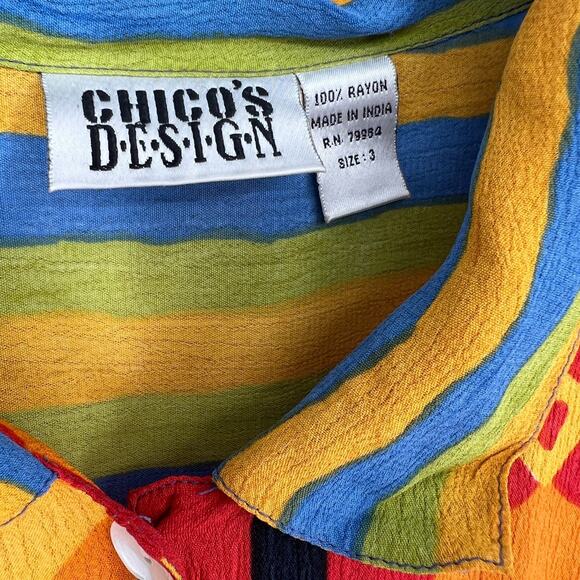 Chicos Top Womens XL Button Up Art To Wear Wacky Colorful Tropical Rainbow Loud - Picture 4 of 5